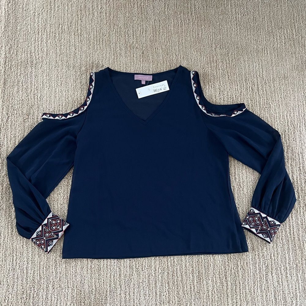 Harper Blue Long Sleeve Blouse with embroidery